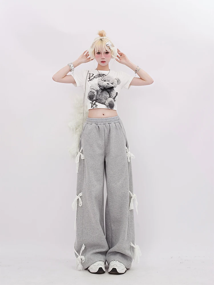 Summer Women Cute Core 2000s Lace Up Baggy Sporty Pants Pantalones Loose Casual Long Trousers Y2k Joggers Tide Vintage Cozy Tide