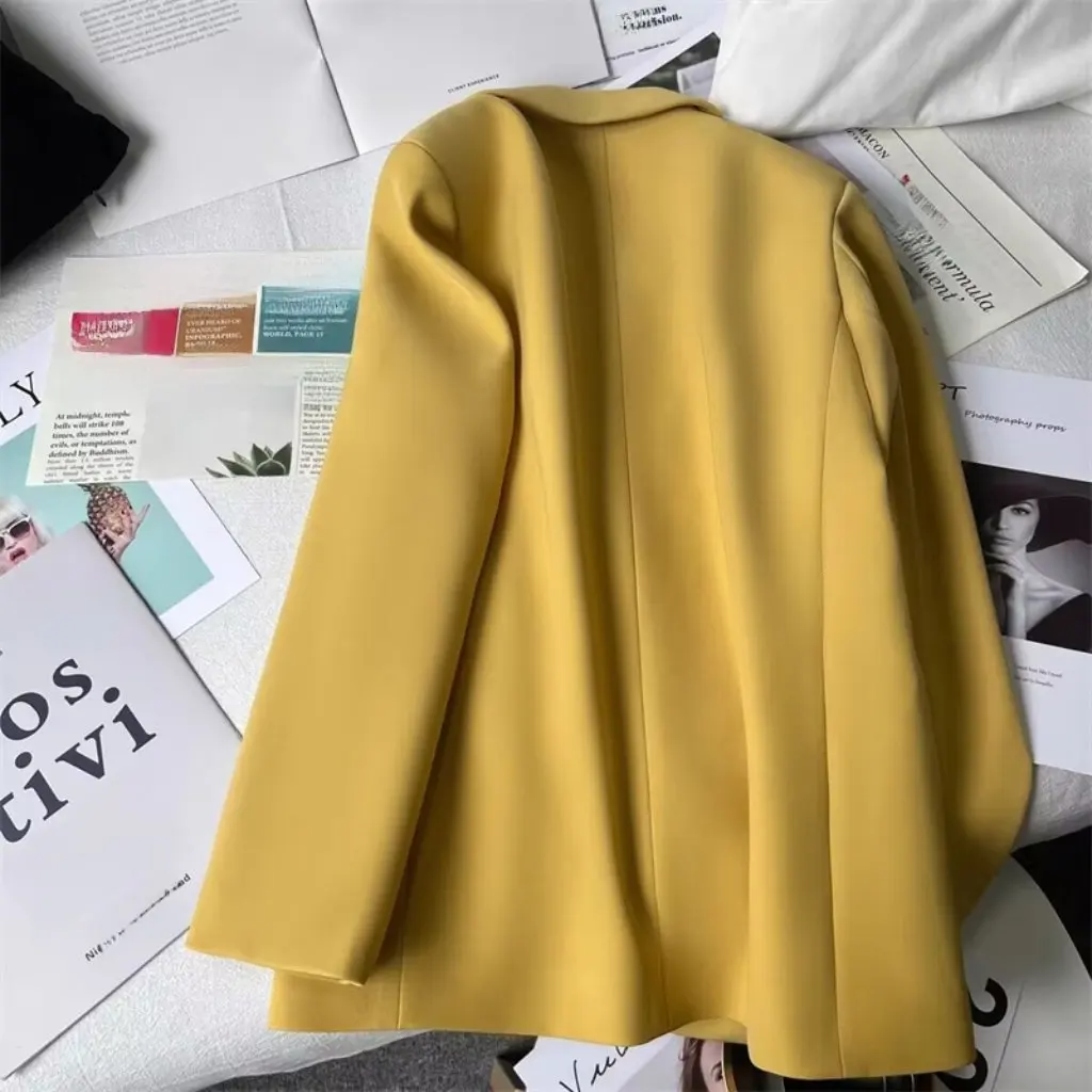 

Women's Yellow Suit Jacket Korean Style Straight Fit Street Fashion Spring Autumn Trend Elegant Small Suit
