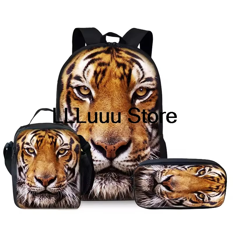 3D Anime Tiger Three Piece Backpacks Set for Boy and Girls Best Gifts 3D Cartoon School Backpack for Children