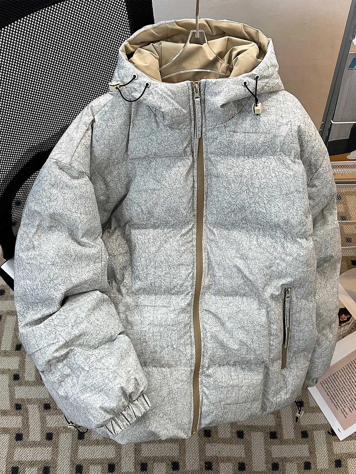 

Women's Grey Winter Parka Jacket Coat Vintage Outerwear Thicken Warm Turtleneck Overcoat Harajuku Hooded Padded Jacket Clothes