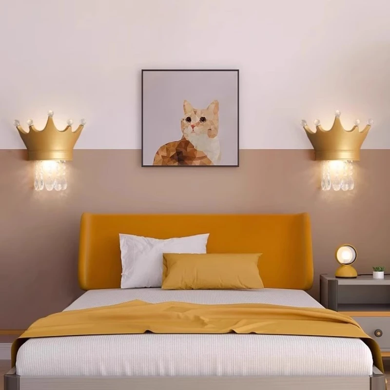 Crown Light Creative Children's Room Light Luxury Crystal Bedlight Warm Modern Simple Bedroom Background Wall Light