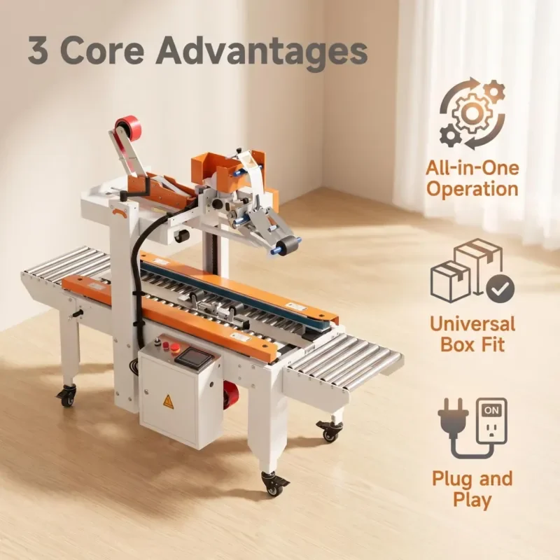 Adaptive Carton Sealing and Labeling Machine Automatic Box Taping Waybill Sticking Packaging Machine for E-commerce