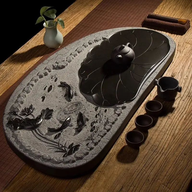 Stone Marble Tea Tray Irregular Vintage Drainage Chinese Coasters Hospitality Tea Tray Serving Pot Bandejas Home Decorationgs