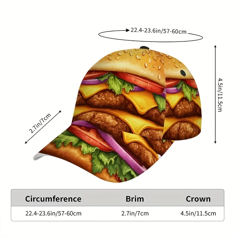 Custom Big Mac Burger Print Cap Compatible for - Unisex Adjustable Snapback Hat with Hamburger & Fries Design, Lightweight
