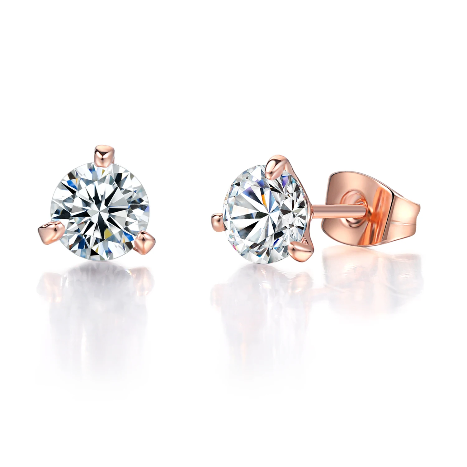 Simple Little Stud Earrings For Women Girls Three Claws CZ Crystal Rose Gold Color Fashion Jewelry E435