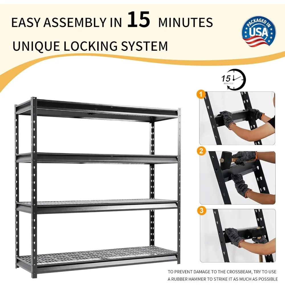 وحدة رفوف جراج معدنية 72 بوصة عرض تحميل 12000 رطل، رف تخزين عالي التحمل من 4 طبقات، أرفف صناعية قابلة للتعديل للمستودعات #4