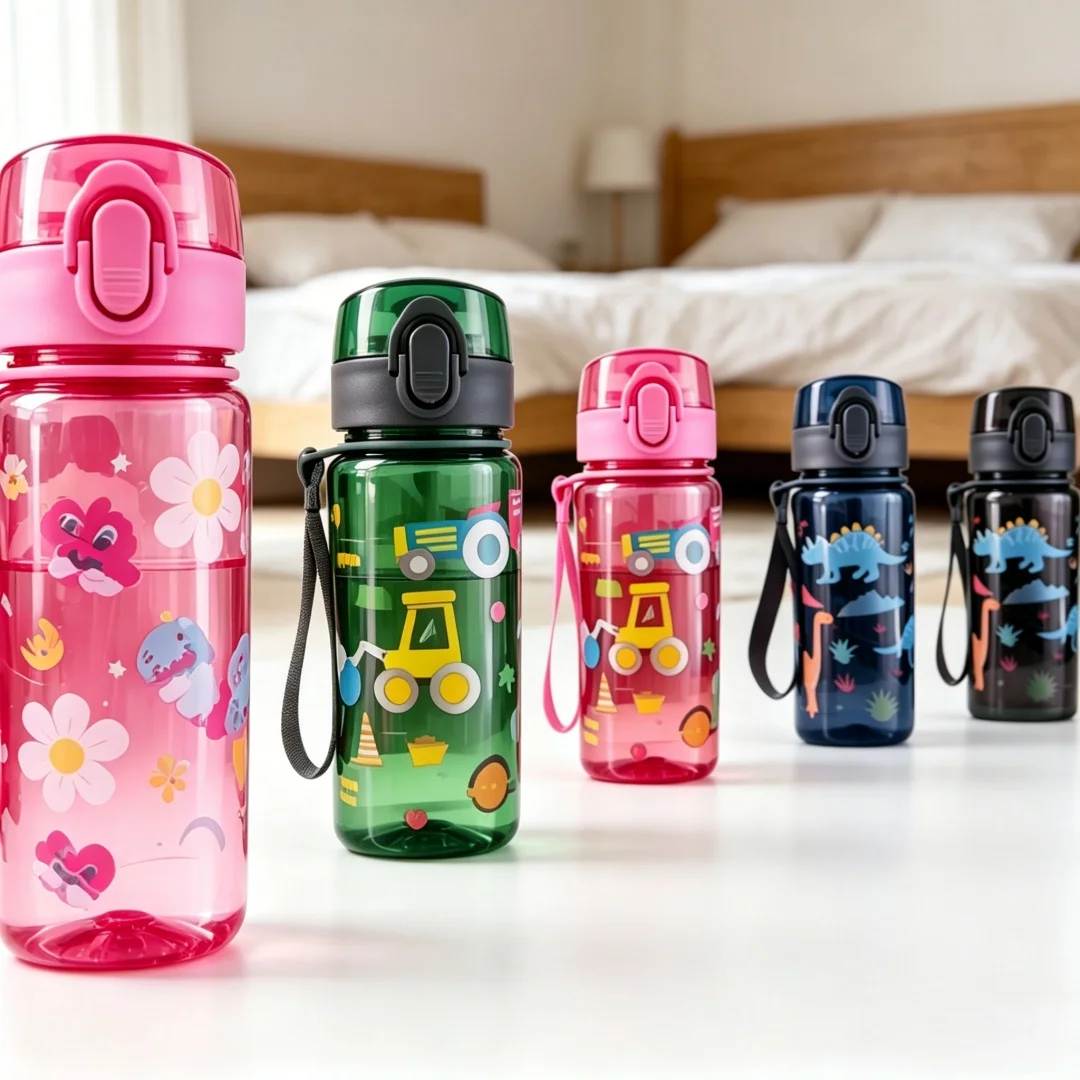Dinosaur / Car Pattern Water Bottle, Transparent Plastic Cup for Juice Coffee Water, Durable Reusable, Lightweight Original