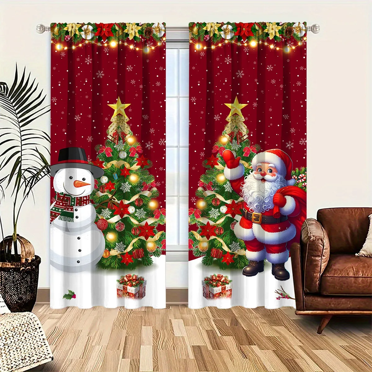 2026 New Year Gift Navidad Natal 1/2pcs Christmas Curtain Merry Christmas Decoration for Home 2025 Xmas Curtain Window Ornaments