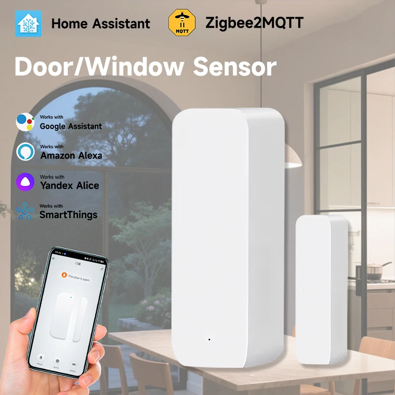 

Датчик открытия дверей и окон Tuya Zigbee 3.0, беспроводной детектор, умная система безопасности для дома, работает с Alexa, Home Assistant, Z2MQTT