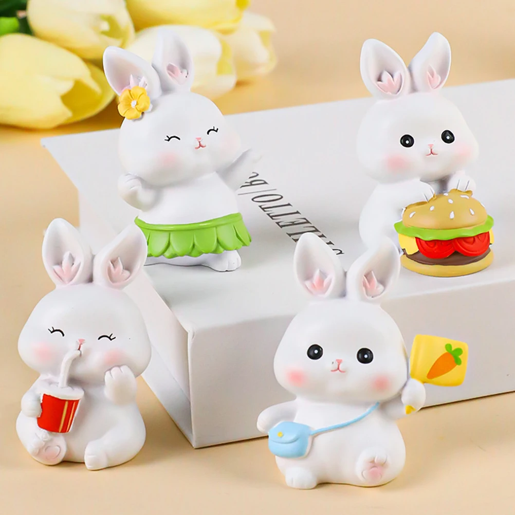 

3pcs Mini Resin Rabbits Bunny Cake Topper Decorations Easter Statue Figurines Miniature Rabbit Model Landscape