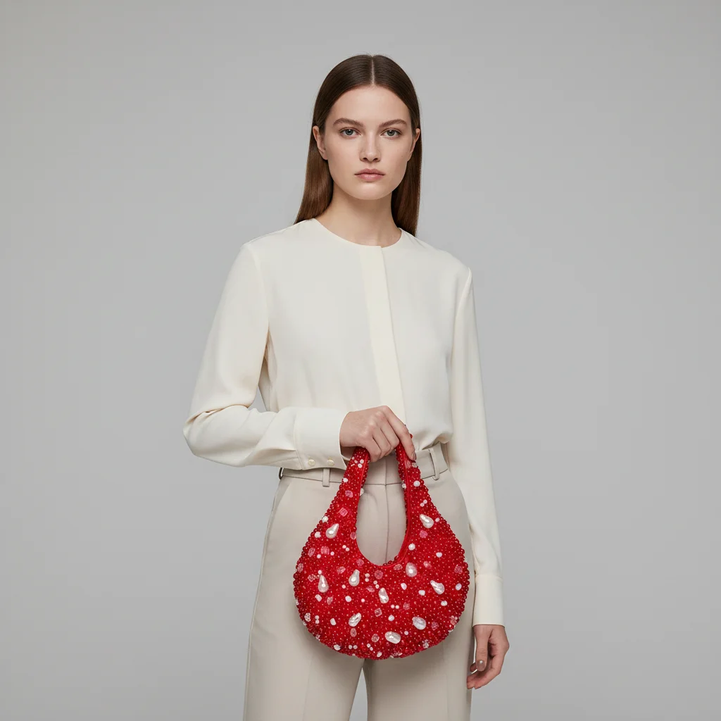Vintage Texture All-Match Casual Crystal Beaded Woven Bag Fashionable Party Bag  Style Hand-Held Single-Shoulder Dinner Bag