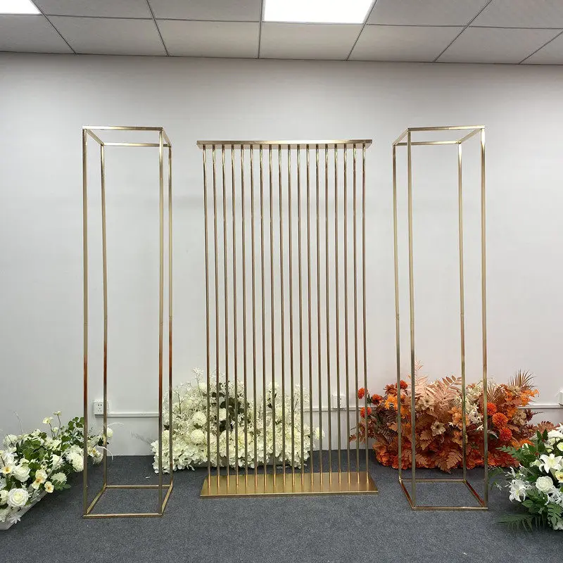 New wedding props wrought iron lines gold-plated screens rectangular wrought iron stage background decorative geometric