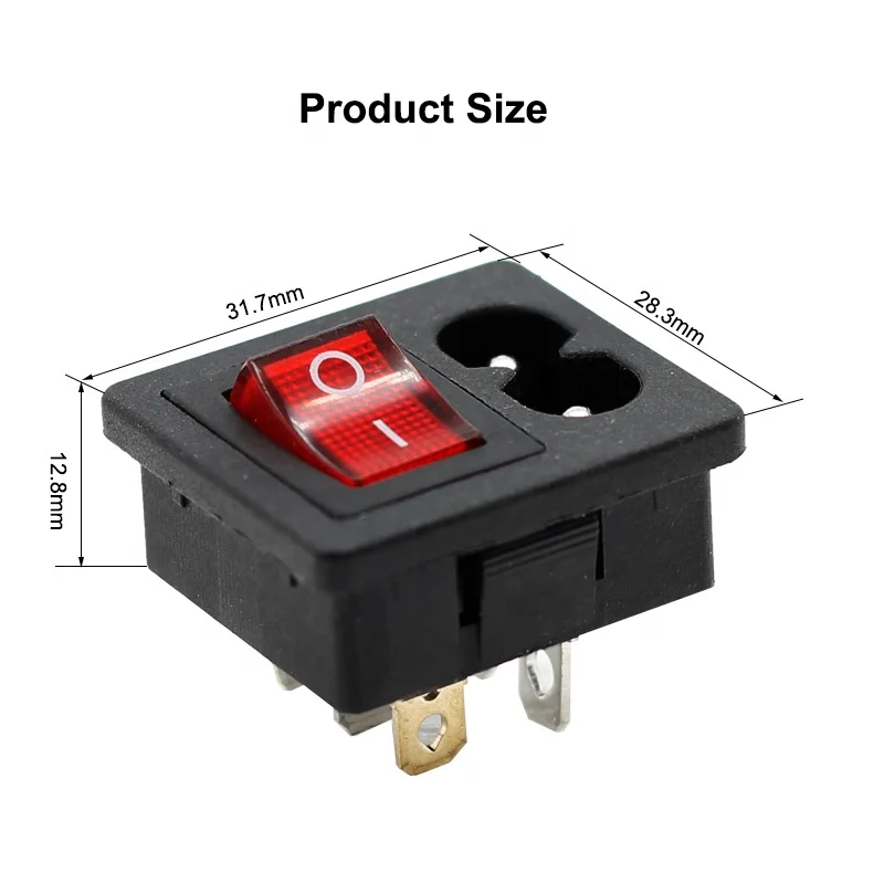IEC 320 C8 Power Cord Socket Inlet Connector With Rocker Switch