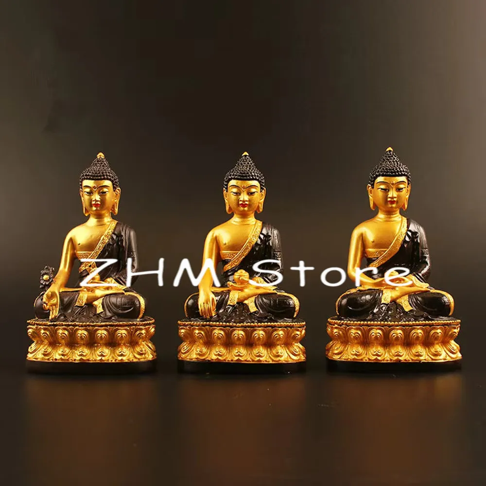

13cm Gold Plated Three Treasured Buddha Statue,Resin Sakyamuni/Amitabha/ Medicine Figurines Mascot Home Putting Decoration