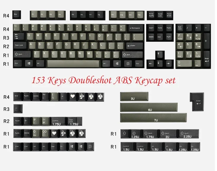 153 Keys Enjoypbt Dolch Doubleshot ABS Keycaps cherry profile for mx mechanical keyboard Full set