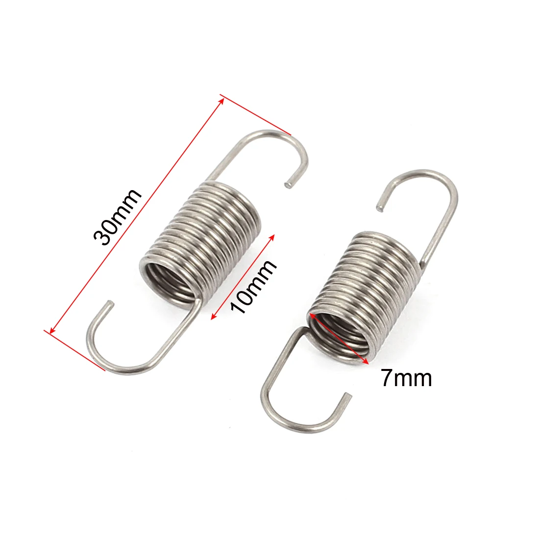38pcs 10mmx7mmx0.7mm Stainless Steel Dual Hook Tension Spring Gray