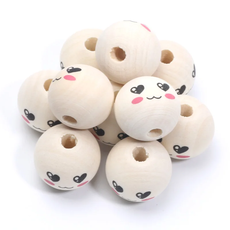 20mm 10pcs Wood Color Round Balls Smiling Wooden Beads For Jewelry Making DIY Jewelry Necklaces Decoration Handmade Accessories