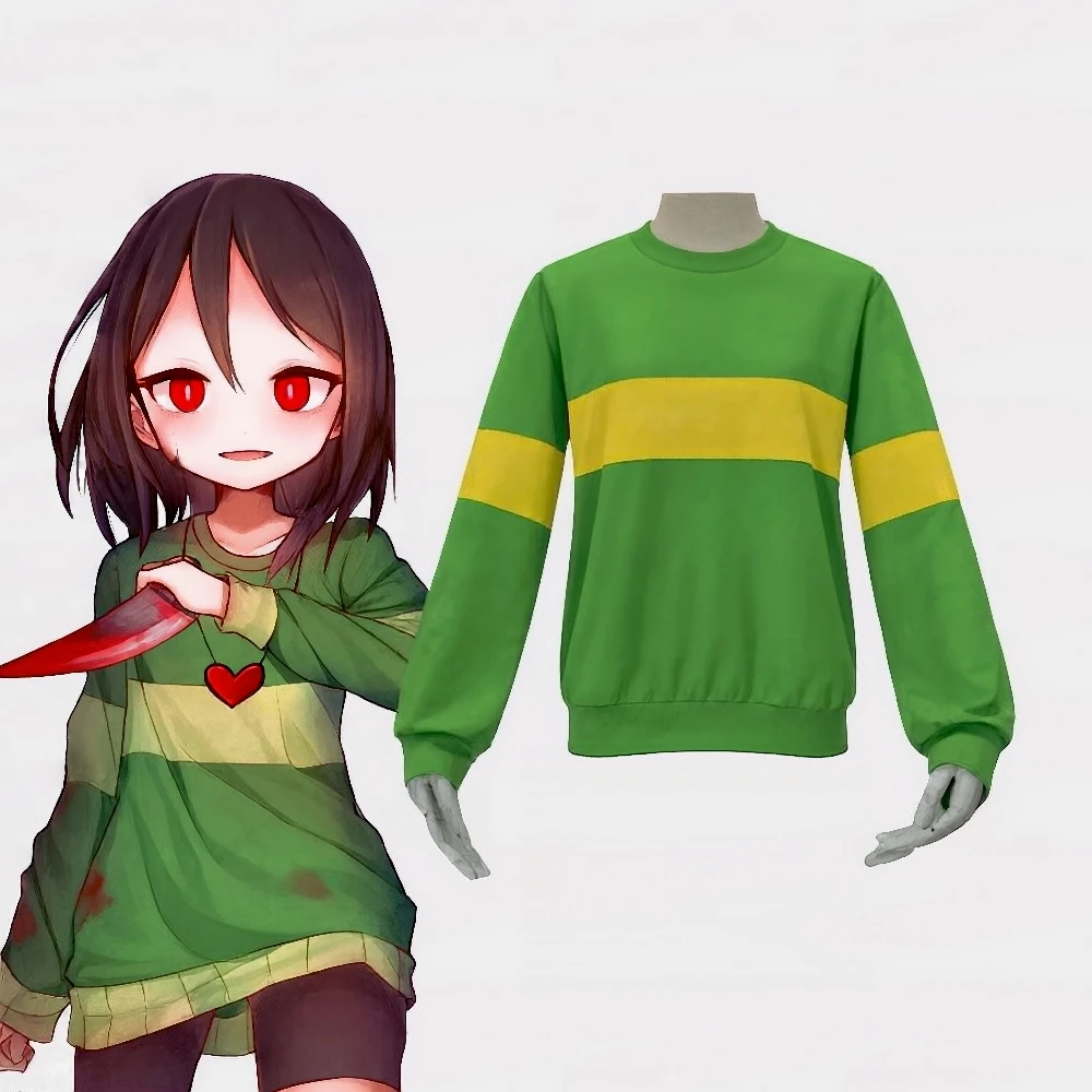 2026 Halloween Deltarune Undertale Kris Children's Role-playing Hoodie Adult Autumn Fleece Warm Green Yellow Striped Pullover