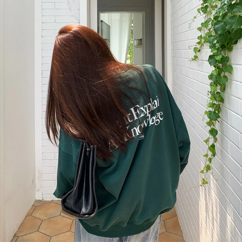 Frauen Herbst Neue Casual Oansatz Langarm Hoodies Brief gedruckt Sweatshirts Vintage Harajuku Chic Pullover Top Y2K2025