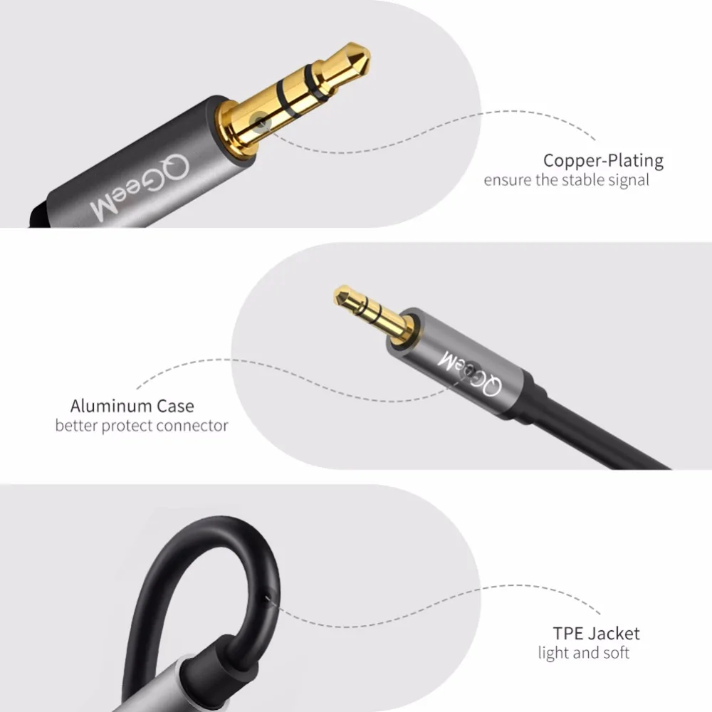 QGeeM 3.5mm to 6.35mm Adapter Aux Cable for Mixer Amplifier CD Player Speaker Gold Plated 3.5 Jack to 6.5 Jack Male Audio Cable