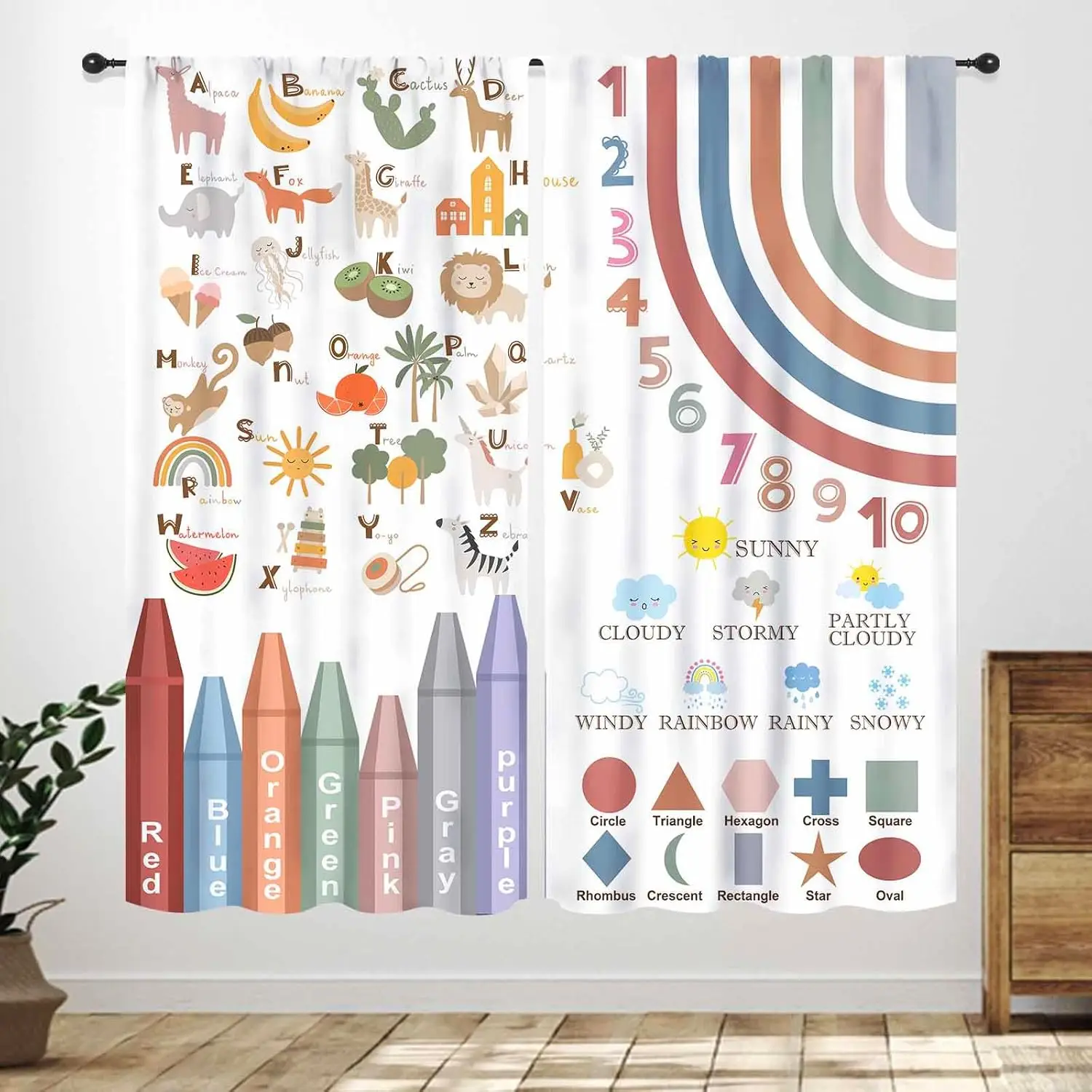 Kids Alphabet Curtain for Bedroom,Cartoon Rainbow Alphabet Learning Daycare Preschool Classroom Curtains Educational Nursery