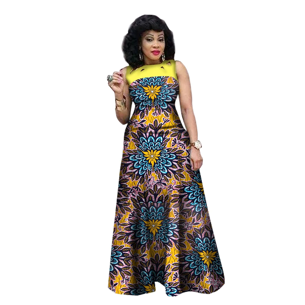 New Style Summer African Dresses for Women 2021 African Print Clothing Sleeveless Sexy Maxi Dress Plus Size BRW WY1341