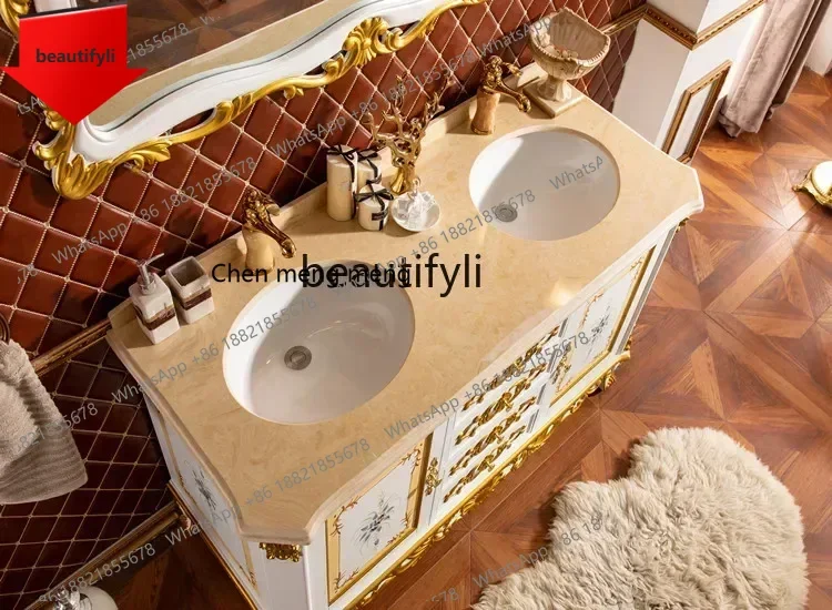 a55 European bathroom cabinet wash basin cabinet painted retro washstand marble washbasin cabinet