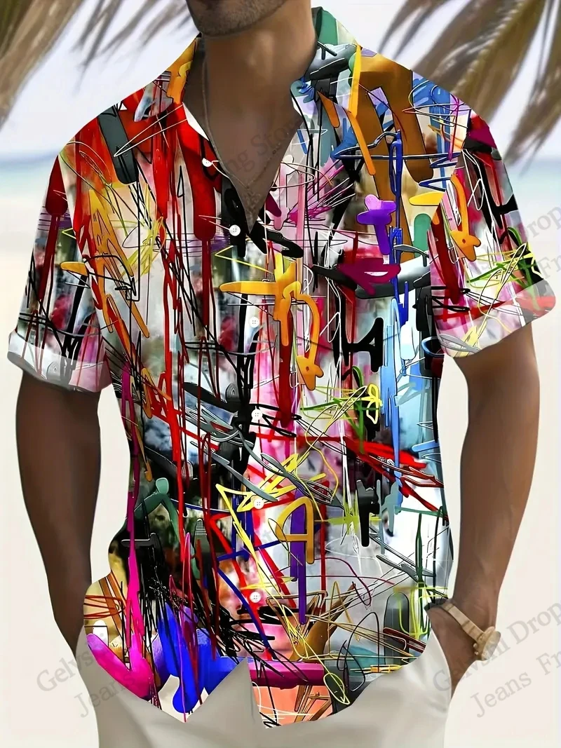 

Fashion New Mens Summer Hawaiian Shirt Vibrant Graffiti Art 3d Print Shirt Short Sleeve Casual Beach Shirts Vintage Blouse Women