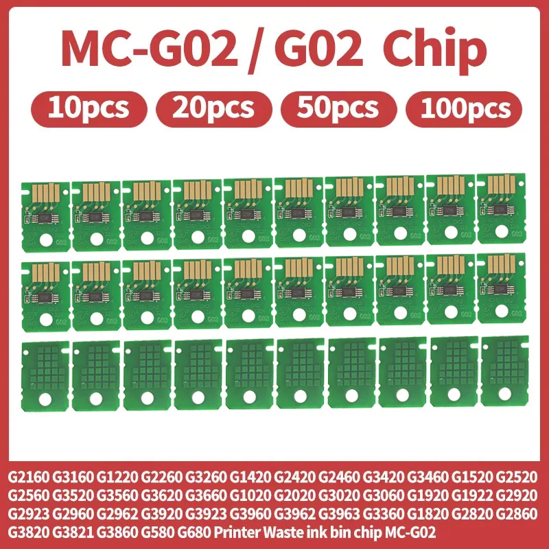 MC-G02 Maintenance Box Chip compatible for Canon G2160 G3160 G1220 G2260 G3260 G1420 G2420 G2460 G3420 G3460 G1520 G2520 G2560