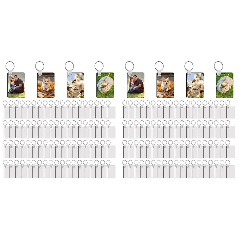 THIVN-480Pcs Sublimation Keychain Blanks Double Sides Include 80 MDF Sublimation Keychains Blank With 160 Rings And Clips