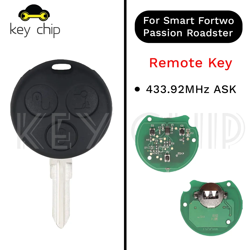 Fortwo 450 Forfour City Coupe Roadster 433 Mhz Replace Key 3 Buttons Car Remote Control For M-ercedes B-enz Smart  433.92MHz ASK