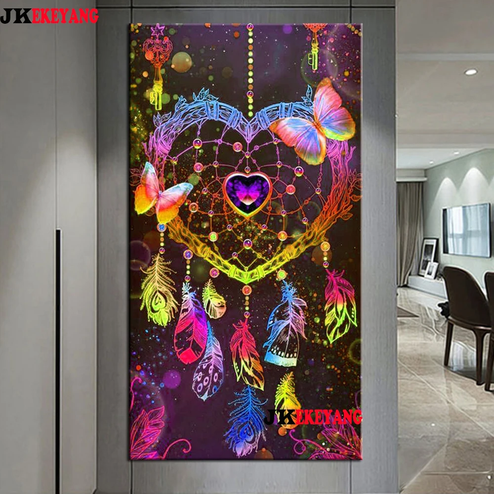 Large size diy 5D diamond painting Full drill Heart-shaped dreamcatcher feather diamond embroidery mosaic cross stitch Y4481