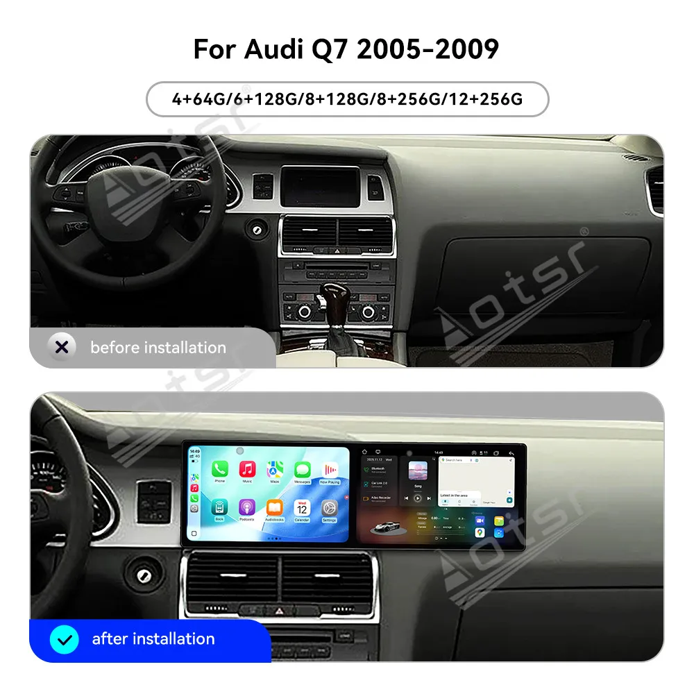 Dual Screen 9.1 Inch Android 15 Carplay HD Touch Screen For Audi Q7 2005-2009 Multimedia Player Car GPS Navigati Head Unit Auto
