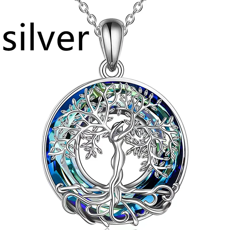 Fashion Life Tree Necklace Round Crystal Pendant Engagement Necklaces for Women Life Tree Jewelry Birthday Anniversary Gift