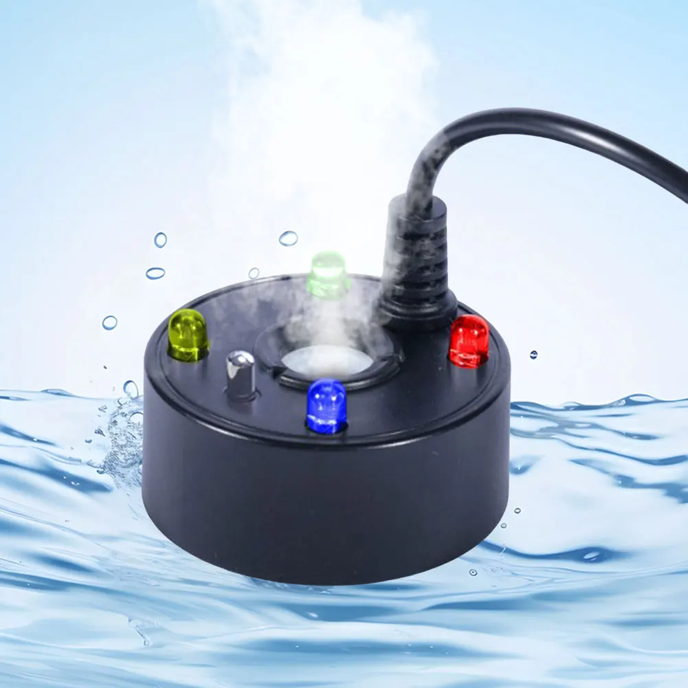 USB Mist Maker 4 LED Fogger Water Fountain Pond Fog Machine for Halloween Party Decorations for Fish Tanks Rockery Decoration