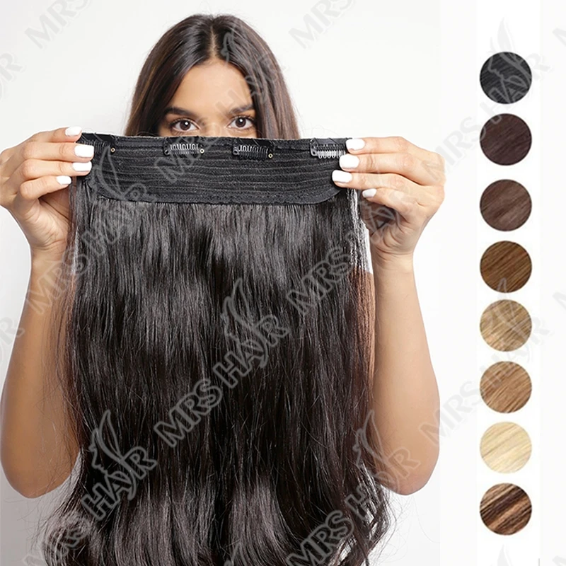 #1B Clip In Human Hair One Piece Natural Hair Extensions Straight Clip-On Add Volume HairPieces 14 18 22 inch  5 clips