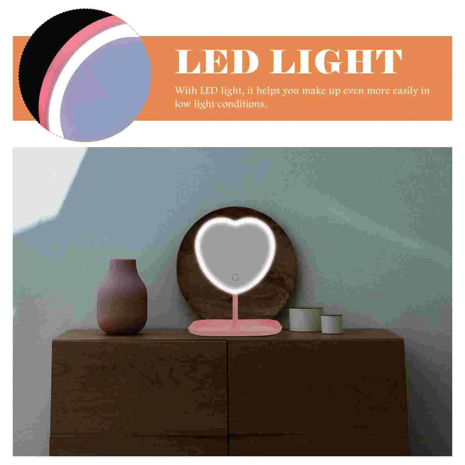 Desktop Love Mirror Beauty Makeup Luce LED ricaricabile tramite USB (amore rosa) Tavolo Estetico Decor Home Heart Abs