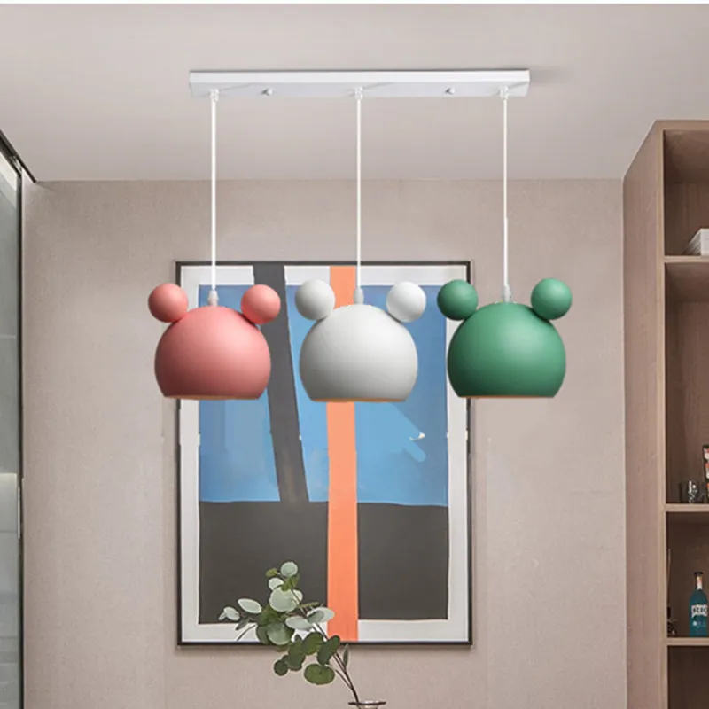 Scandinavian Iron Mickey Pendant Light Cream Colors｜Eye Protection Dining Lamp｜Kids Room Decor​