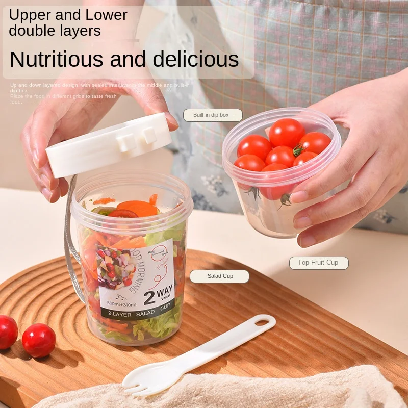 Salad Shaker Cup wiht Sauce Cup Portable Plastics Cereal Cup Mason Jar Salad Container for Lunch with Lids and Fork