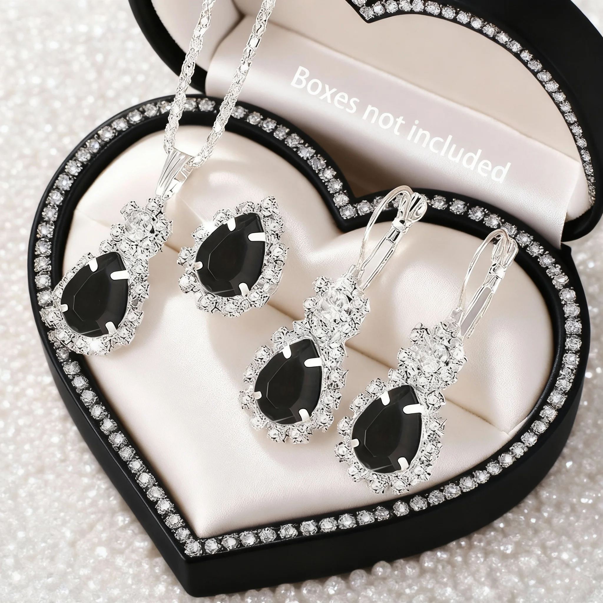 4pc Teardrop Crystal Pendant Necklace Earrings Set