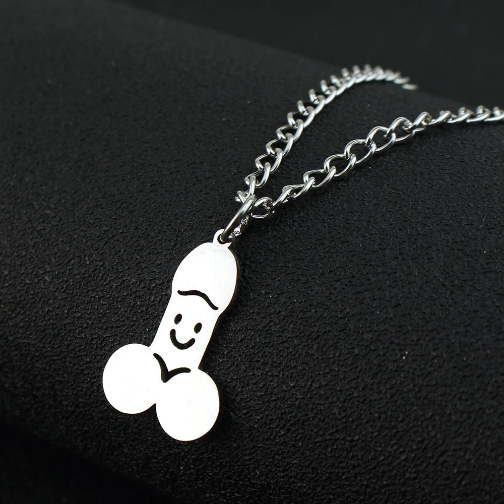 Funny Cute Penis Condom Necklace For Women Men Trend Kpop Titanium Steel Smiling Face Pendant Sweater Chain Couple Jewelry Gift