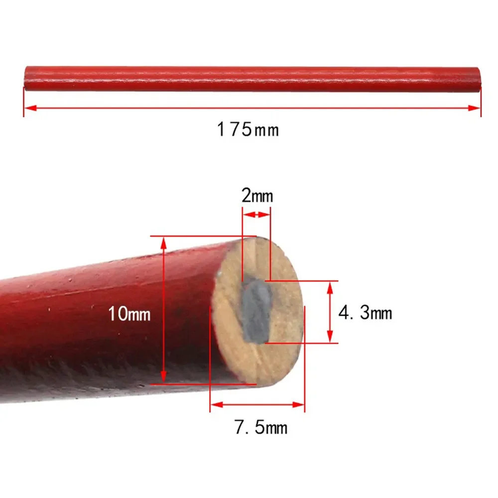 12Pcs 175mm Carpenter Pencils Red Oval Octagonal Woodworking Marking Tool For Construction Drawing Layout Anti-Roll Design