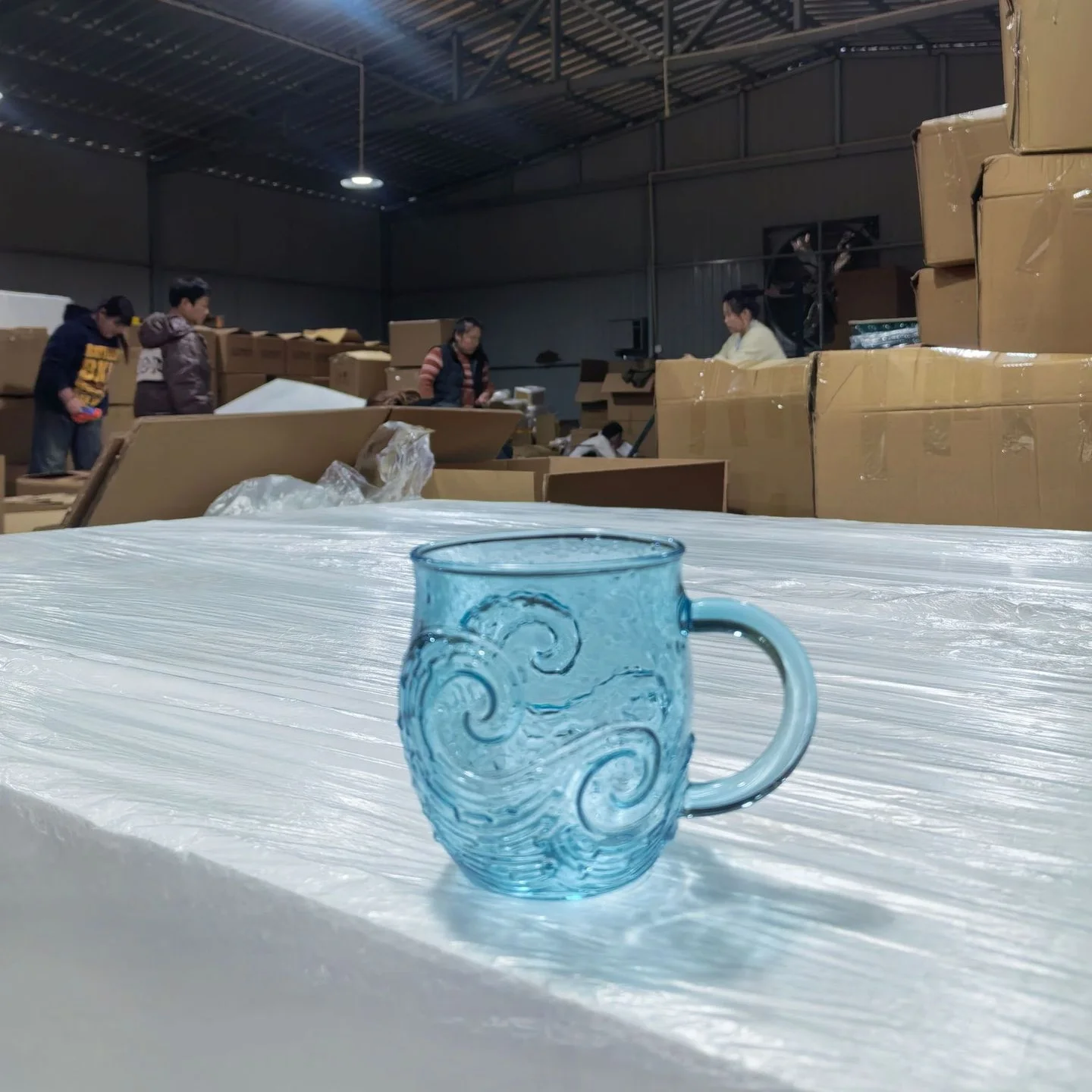 Sea Glass Wave Mug Handblown Ocean Wave Glass Coffee Mug Cup Textured Sea Wave Design Unique Glassware for Tea, Coffee, Cocktail
