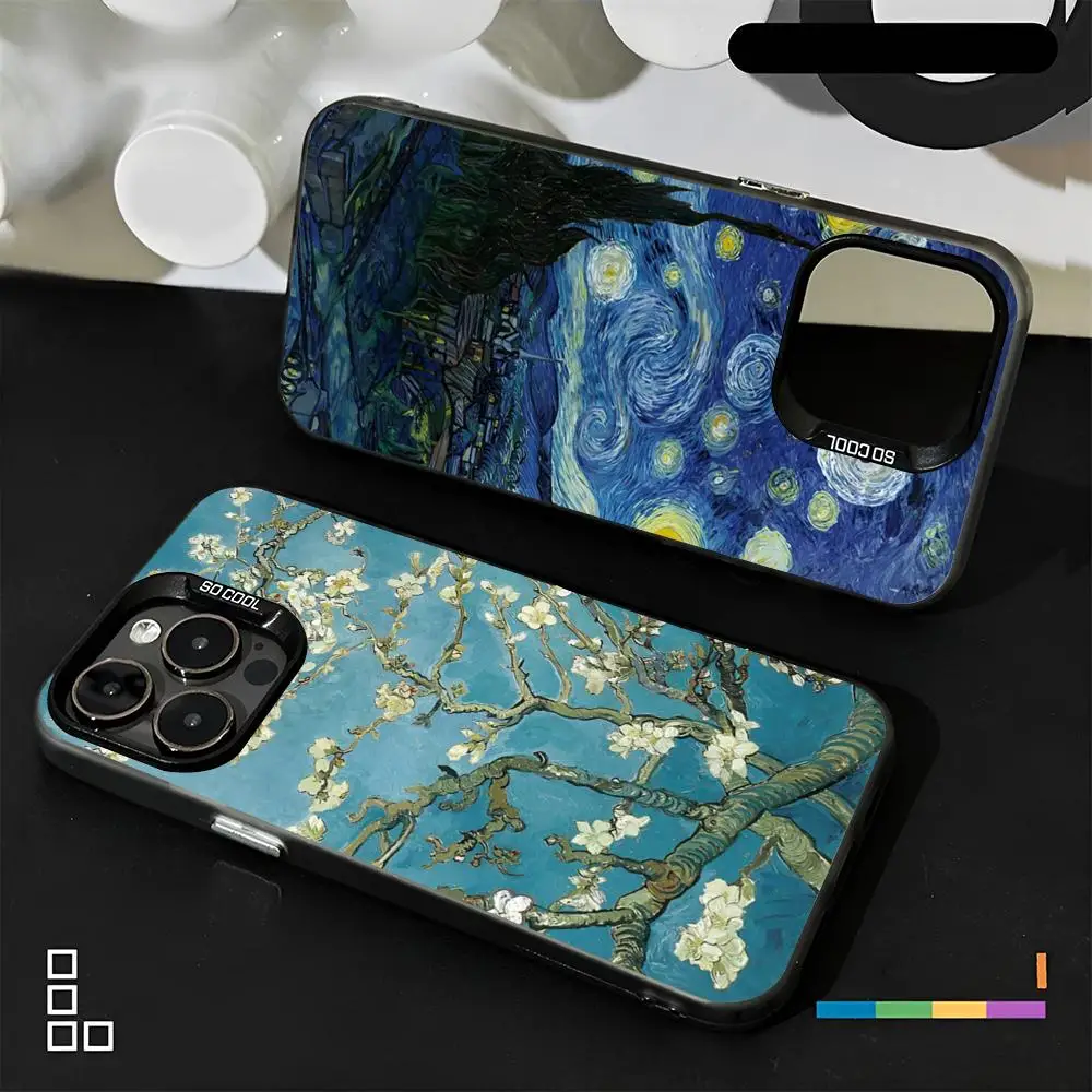 Van Gogh Art Painting Phone Case Matte Colored Silver For iPhone 15 16 14 13 12 11 Pro Max Plus XS X Shockproof Hard Cover