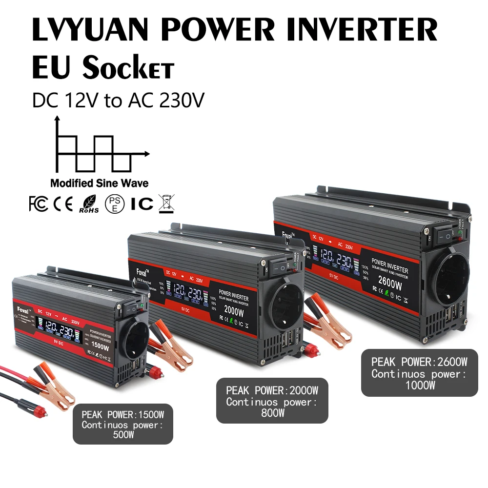 AC220V Car Inverter LED Display 3000W 2600W 1500W Iнвертер 4 USB Outdoor Camping Converter Power Transfer Adapter