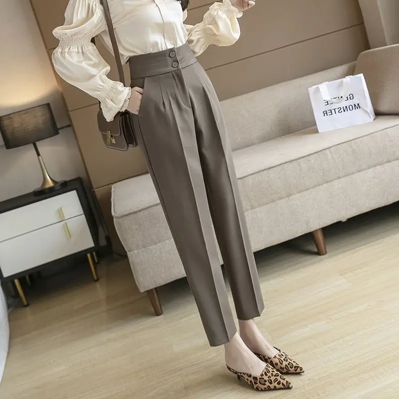 

Tailored Trousers for Women Spring Autumn High Waist Solid Color Straight Ankle-Length Pants Korean Office Lady Black Suit Pant