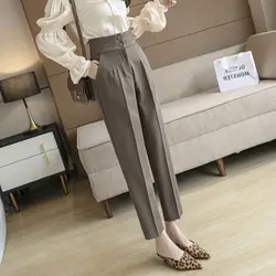 Tailored Trousers for Women Spring Autumn High Waist Solid Color Straight Ankle-Length Pants Korean Office Lady Black Suit Pant