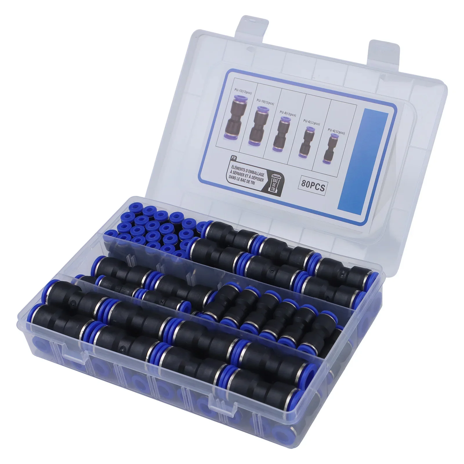 

80pcs Straight Push Connectors for 1/2 3/8 5/16 1/4 and 5/32 inch Tubing PU & Plastic Design for Secure Connections