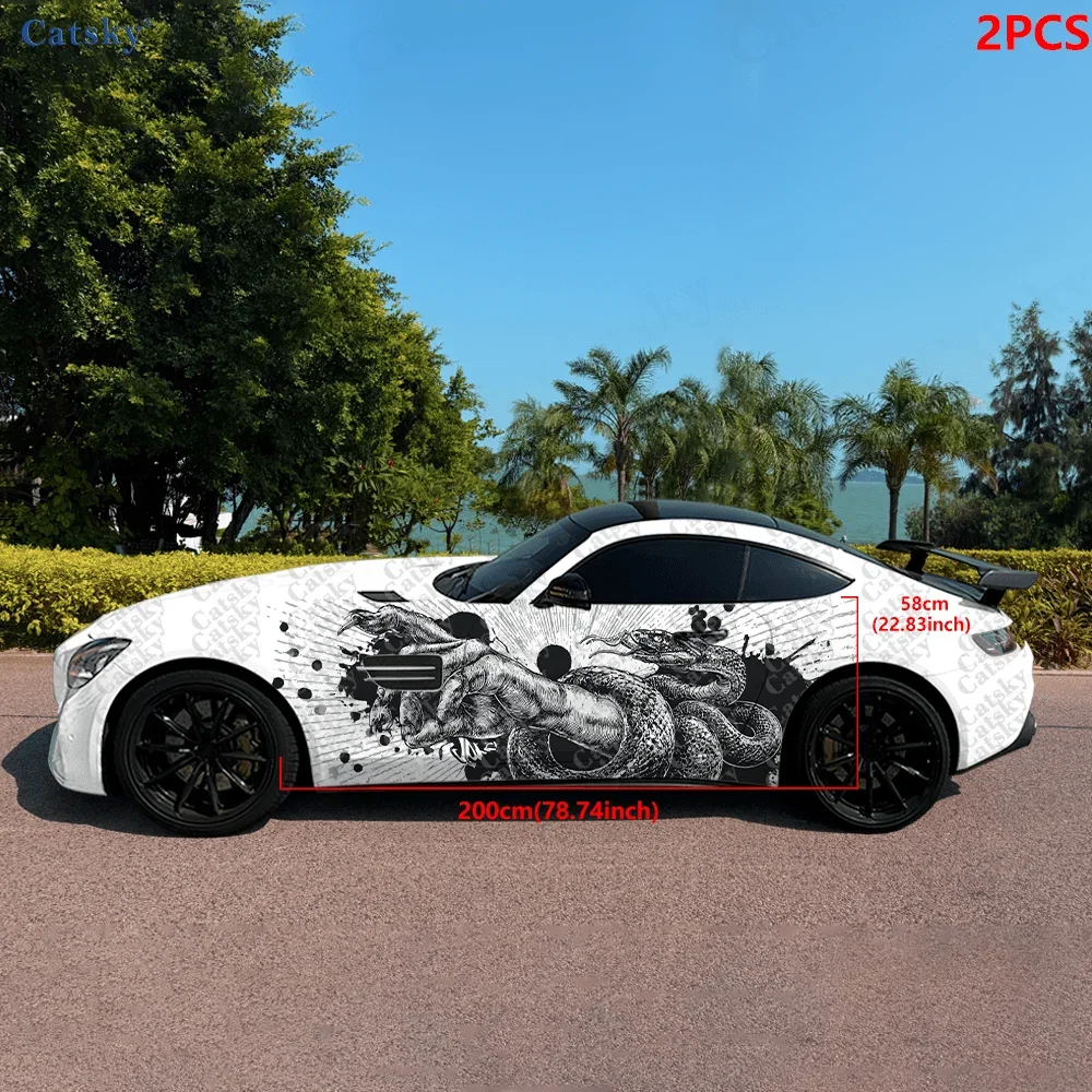 2pcs Arms entwined with a giant snake color splash decal, suitable for cars and trucks, durable, fade-resistant, easy to install