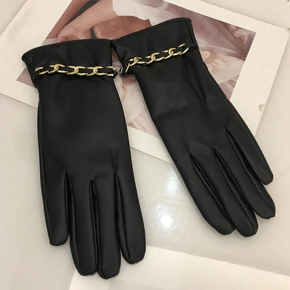 

Women Gloves 1 Pair Stylish Thickened Anti-slip Winter Fleece Lining Touch Screen Full Finger Driving Gloves Daily Wear